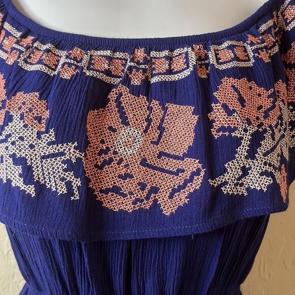 Blue Rain romper navy blue pink embroidery cape like top elastic waist size XS - Picture 5 of 14